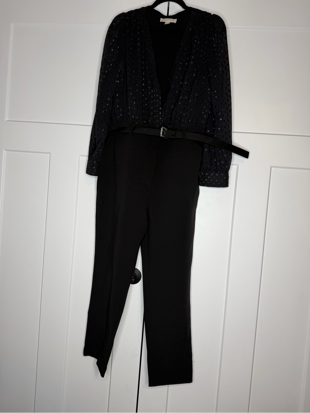 MICHAEL Michael Kors Crinkle Dot Tuxedo Jumpsuit Black Size 12 with Black Belt